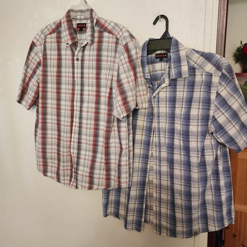 Wolverine Mens Short Sleeve Button Down Plaid Shirts Size L Bundle Of 2